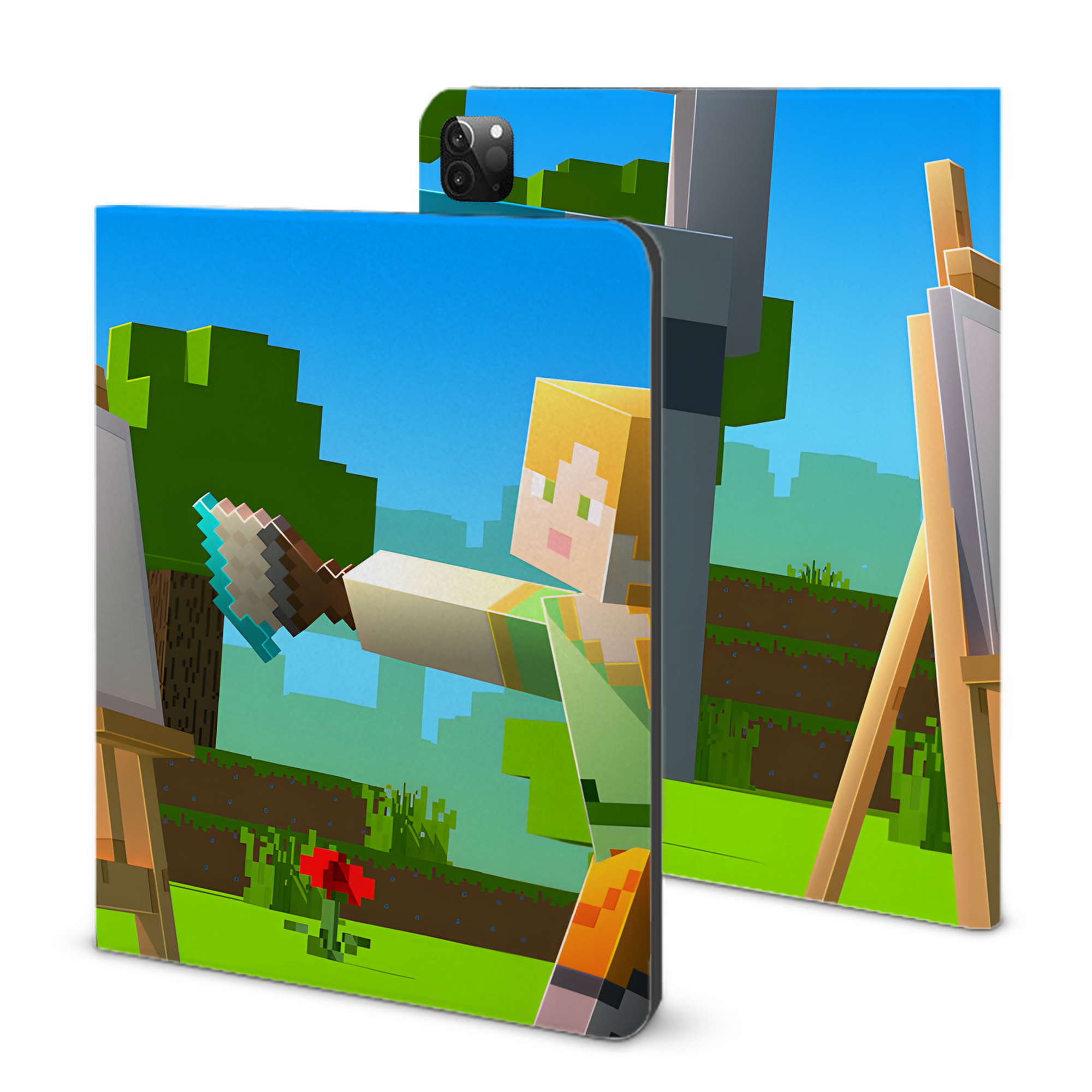 （画像用） マインクラフト ブロックの世界 Minecraft MC Block world IPadケース ペンホルダー付き ブックスタイルデザイン
